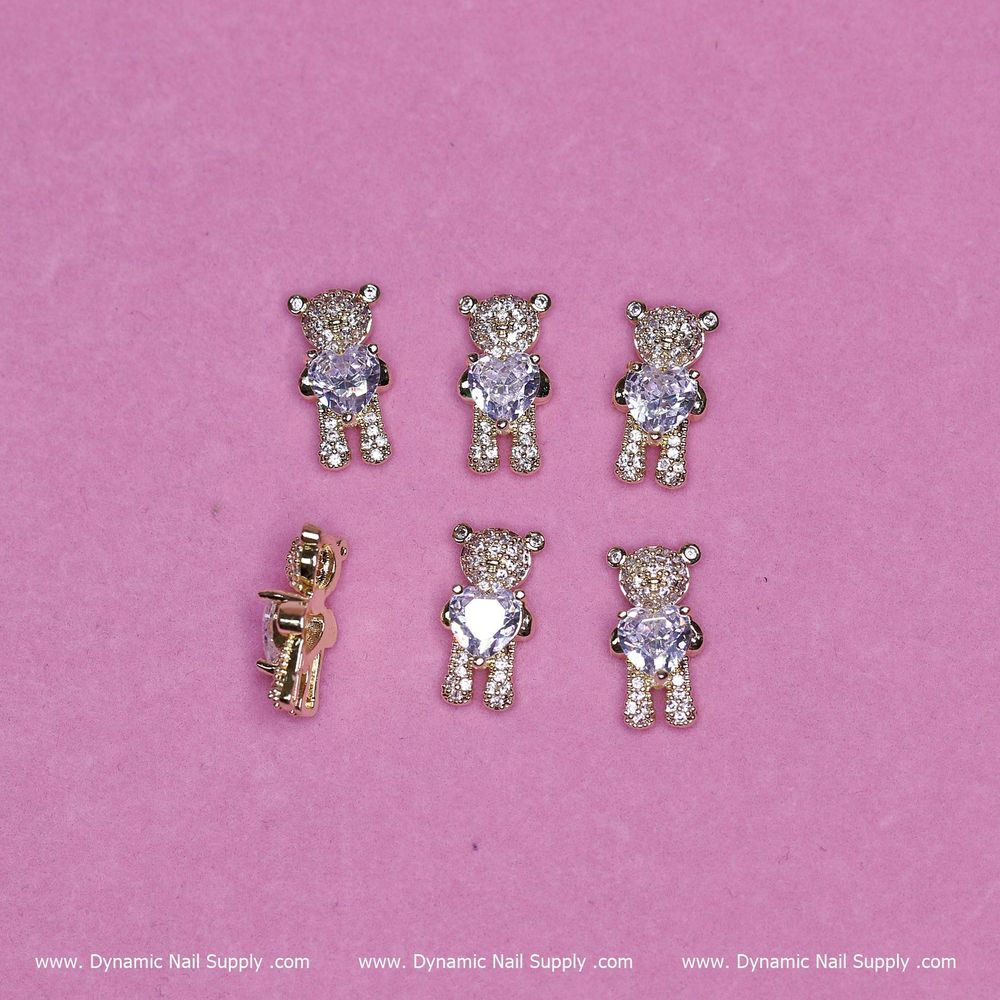 gold teddy bear rhinestone nail charms - 2