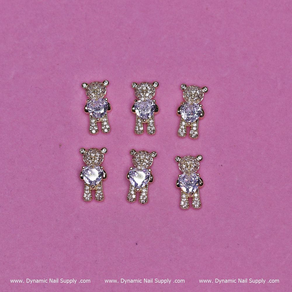 gold teddy bear rhinestone nail charms - 3